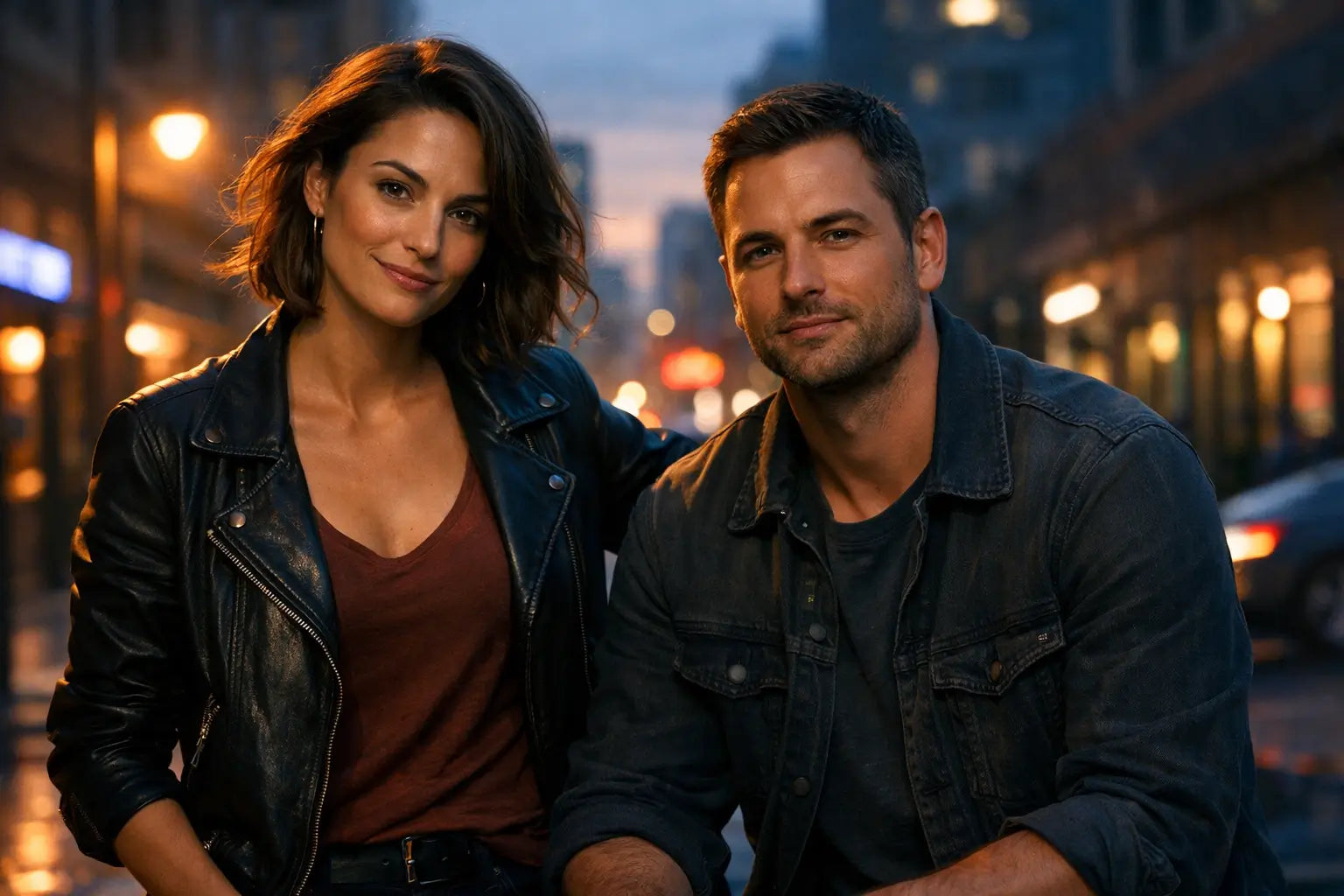 Confident woman with strong, calm male partner representing healthy masculinity