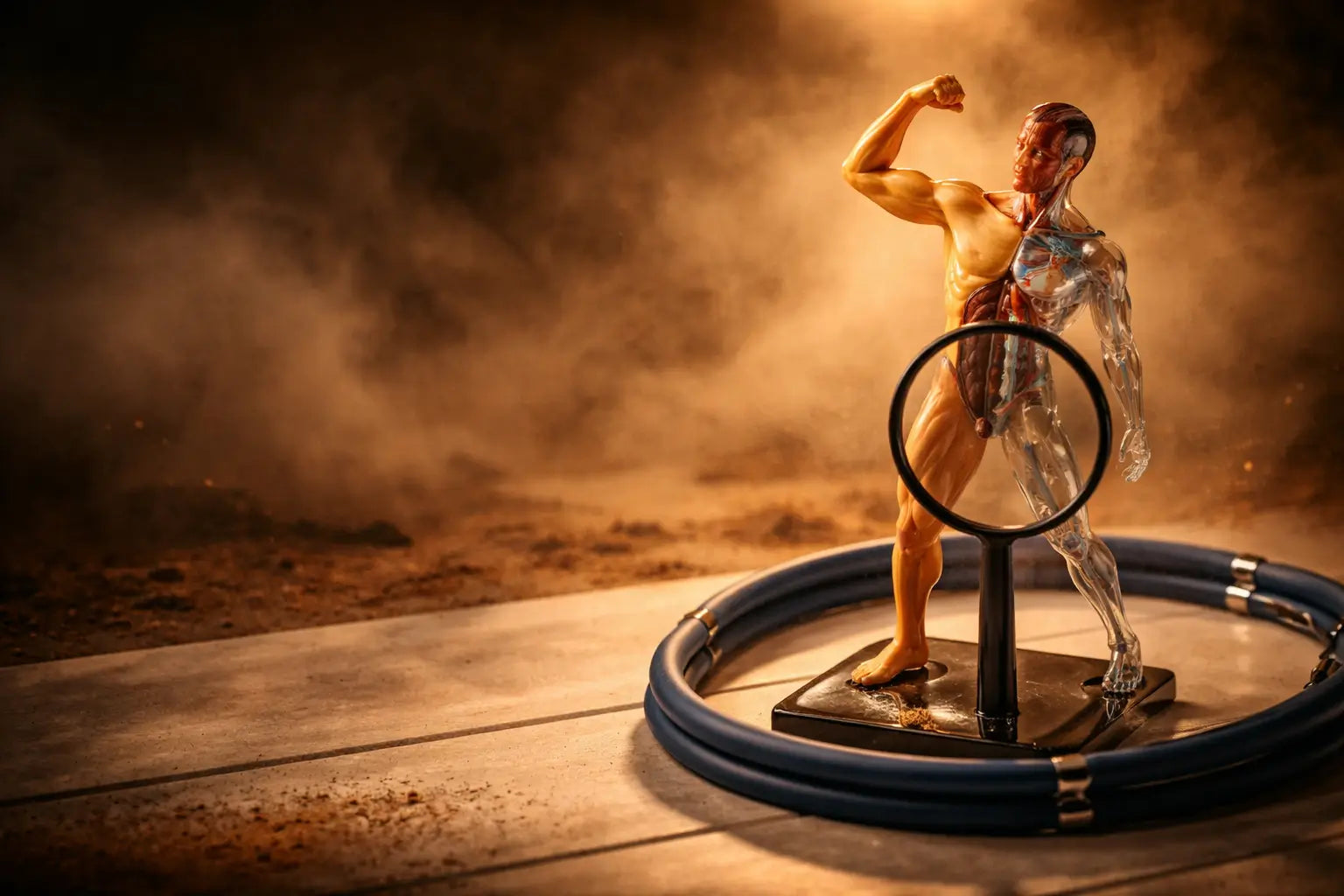 Concept image illustrating testosterone’s role in male muscle development, strength, and physical performance